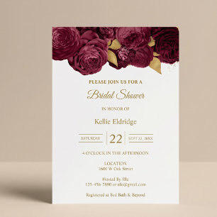 Burgundy And Gold Floral Bridal Shower Invitation