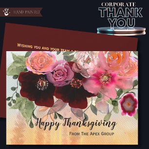  Burgundy and Gold Floral Corporate Thanksgiving  Holiday Card