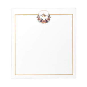 Burgundy and gold floral frame personalised   notepad