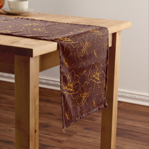 Burgundy and Gold Floral Short Table Runner