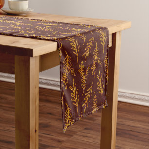 Burgundy and Gold Floral Sprig Short Table Runner