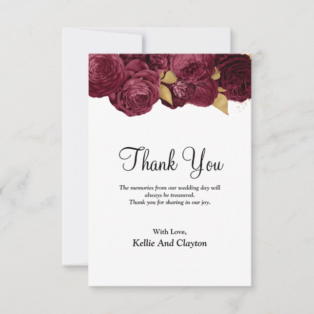 Burgundy And Gold Floral Thank You Card (Front)