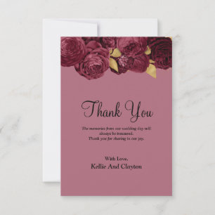 Burgundy And Gold Floral Thank You Card