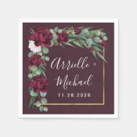 Burgundy and Gold Floral Watercolor Fall Wedding