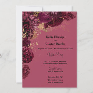 Burgundy And Gold Floral Wedding Invitation