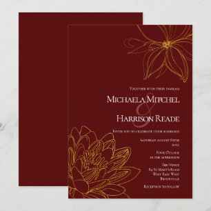 Burgundy and Gold Floral Wedding Invitation