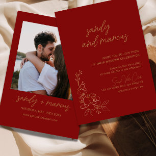Burgundy And Gold Floral  Wedding Invitation