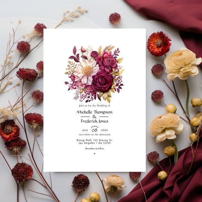 Burgundy and Gold Floral Wedding Invitation (Creator Uploaded)