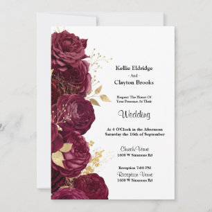 Burgundy And Gold Floral Wedding Invitation