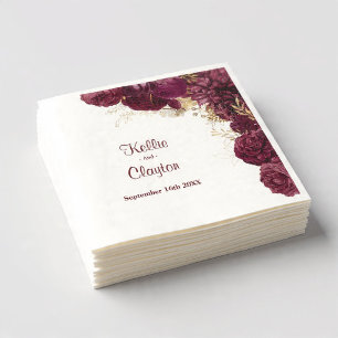 Burgundy And Gold Floral Wedding Napkins