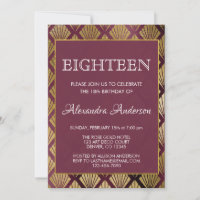 Burgundy and Gold Foil Art Deco 18th Birthday