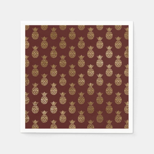 Burgundy and Gold Foil Pineapple Pattern Napkin (Front)