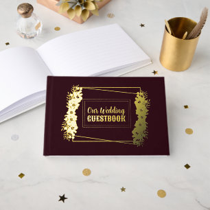 Burgundy and Gold Foil Wedding Guest Book