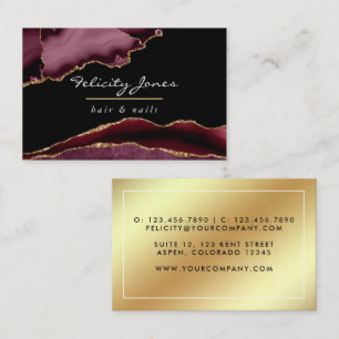 Burgundy and Gold Geode Agate Precious Stone Business Card