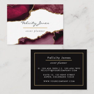 Burgundy and Gold Geode Agate Stone Business Card