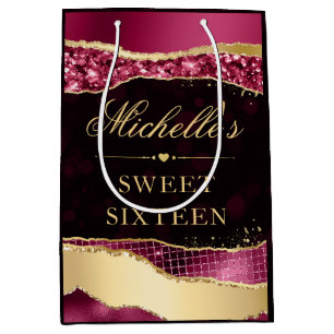 Burgundy and Gold Glam Tears Bokeh Sweet Sixteen Medium Gift Bag