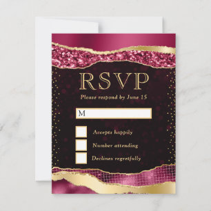 Burgundy and Gold Glam Tears Bokeh Wedding RSVP Card
