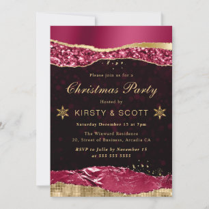 Burgundy and Gold Glam Tears Christmas Party Invitation