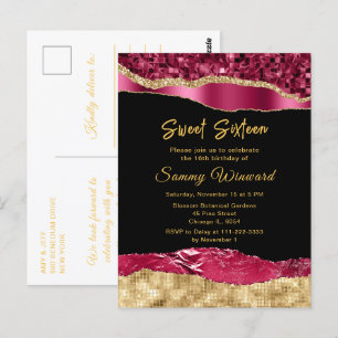 Burgundy and Gold Glam Tears Sweet Sixteen Postcard