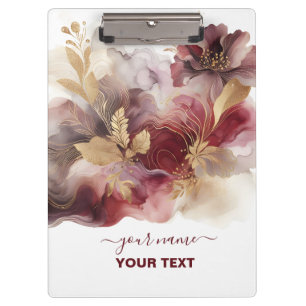 Burgundy and Gold Glitter floral Agate  Clipboard