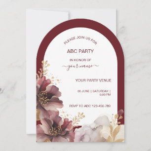 Burgundy and Gold Glitter floral Agate Invitation