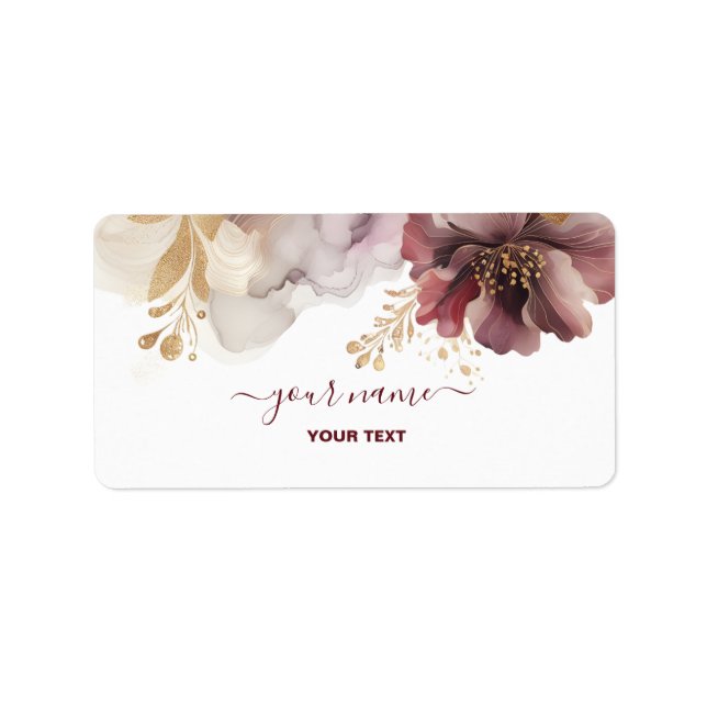 Burgundy and Gold Glitter floral Agate  Label (Front)