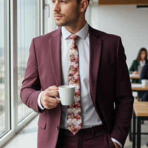 Burgundy and Gold Glitter floral Agate Neck Tie