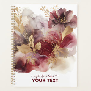Burgundy and Gold Glitter floral Agate Planner