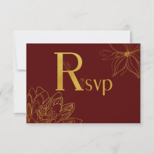 Burgundy and Gold Glitter Floral RSVP Card