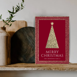 Burgundy and Gold Glitter Luxury Christmas Tree Holiday Card