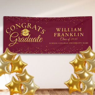 Burgundy And Gold Glitter Modern Graduation Banner