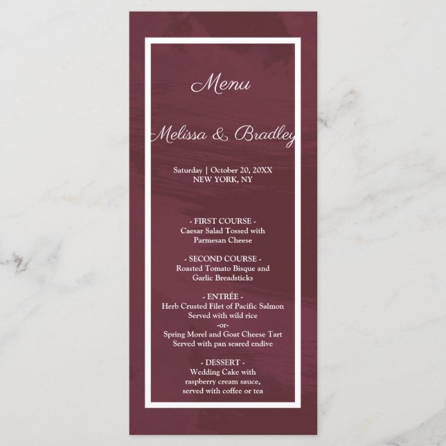 Burgundy and Gold Glitter Pocket Menu (Front)