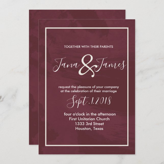 Burgundy and Gold Glitter Pocket wedding Invitation (Front/Back)