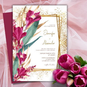 Burgundy and Gold Glitter Sparkle Wedding Invitation