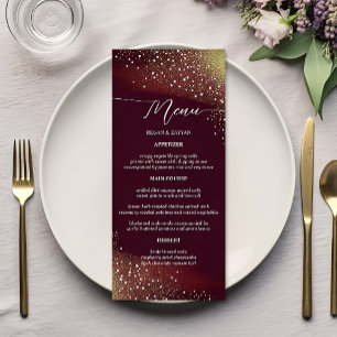 Burgundy And Gold Glitter Wedding Menu
