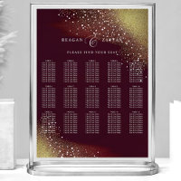 Burgundy And Gold Glitter Wedding Seating Chart