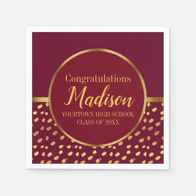 Burgundy and Gold Graduation Party Napkin (Front)