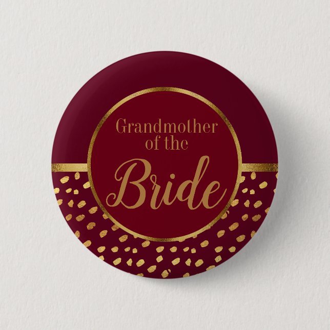 Burgundy and Gold Grandmother of the Bride Wedding 6 Cm Round Badge (Front)