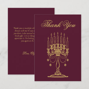 Burgundy and Gold Hand Drawn Candelabra Elegant Thank You Card