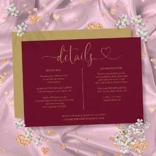 Burgundy And Gold Heart Script Details Information Invitation