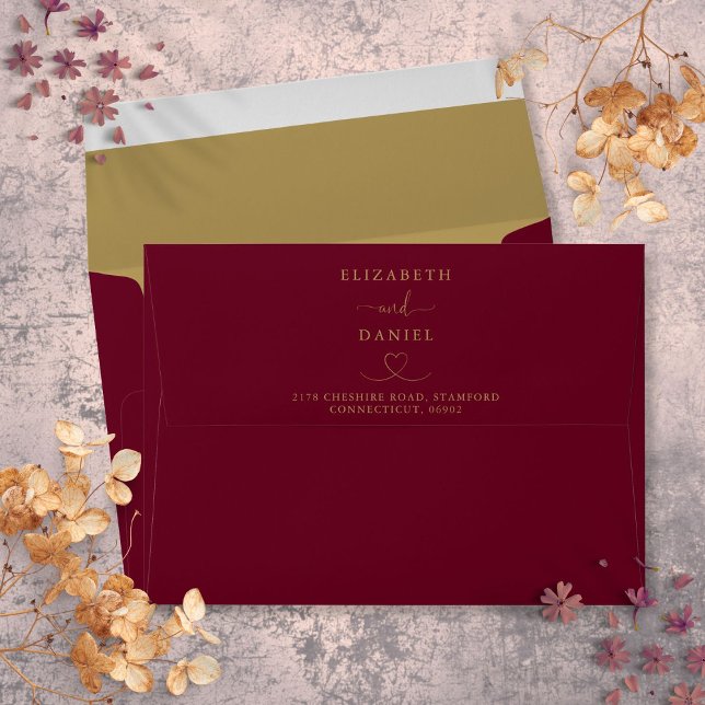Burgundy And Gold Heart Wedding Envelope (Burgundy And Gold Heart Wedding Envelope)
