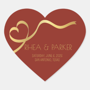 Burgundy and Gold Heart Wedding Favor Stickers