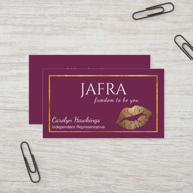 Burgundy and Gold Independent Rep Jafra Business Card (Front/Back In Situ)