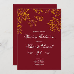 Burgundy and Gold Leaf Autumn Wedding Invitation