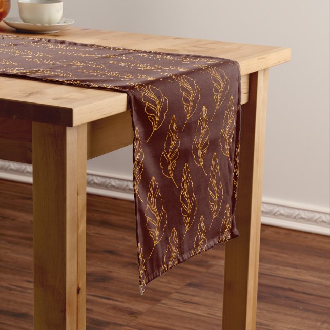 Burgundy and Gold Leaf Short Table Runner (In Situ)