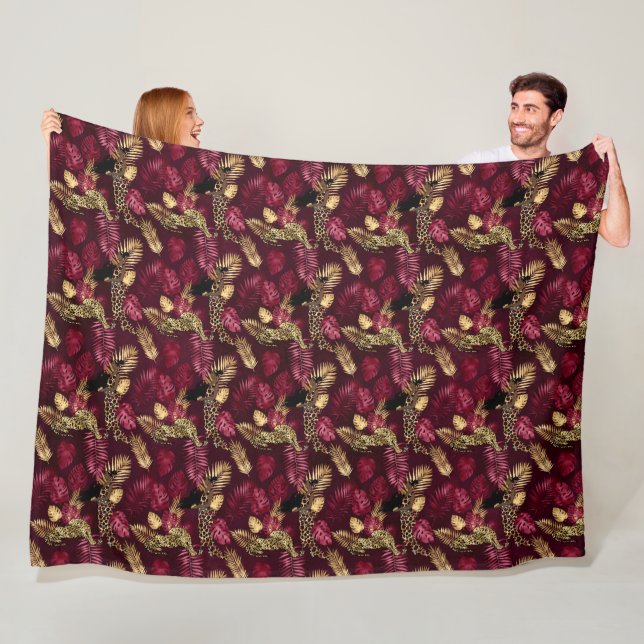 Burgundy and Gold Leopard Series Design 12 Fleece Blanket (In Situ)