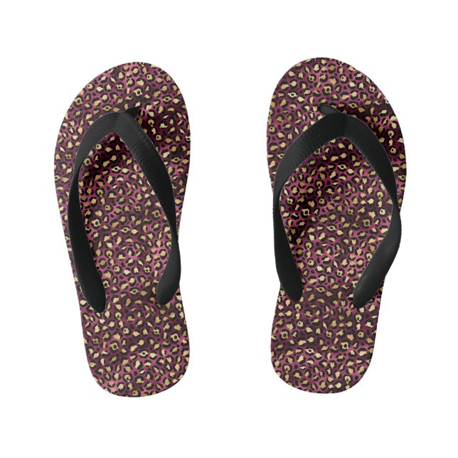 Burgundy and Gold Leopard Series Design 1 Kid's Jandals (Footbed)