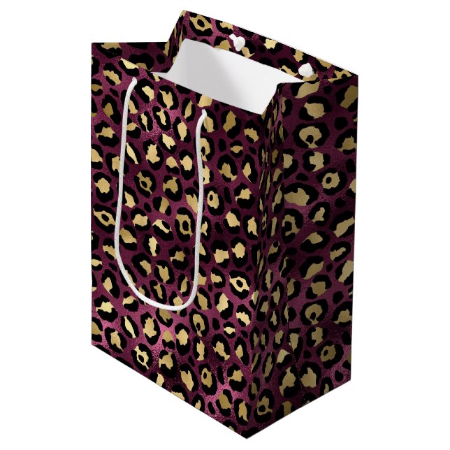 Burgundy and Gold Leopard Series Design 1 Medium Gift Bag (Front Angled)
