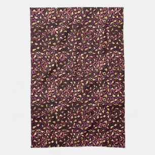 Burgundy and Gold Leopard Series Design 1 Tea Towel
