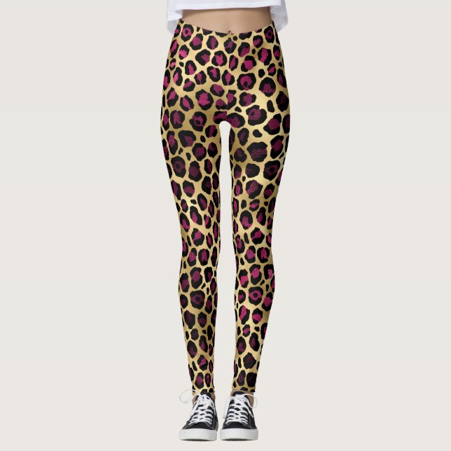 Burgundy and Gold Leopard Series Design 2 Leggings (Front)